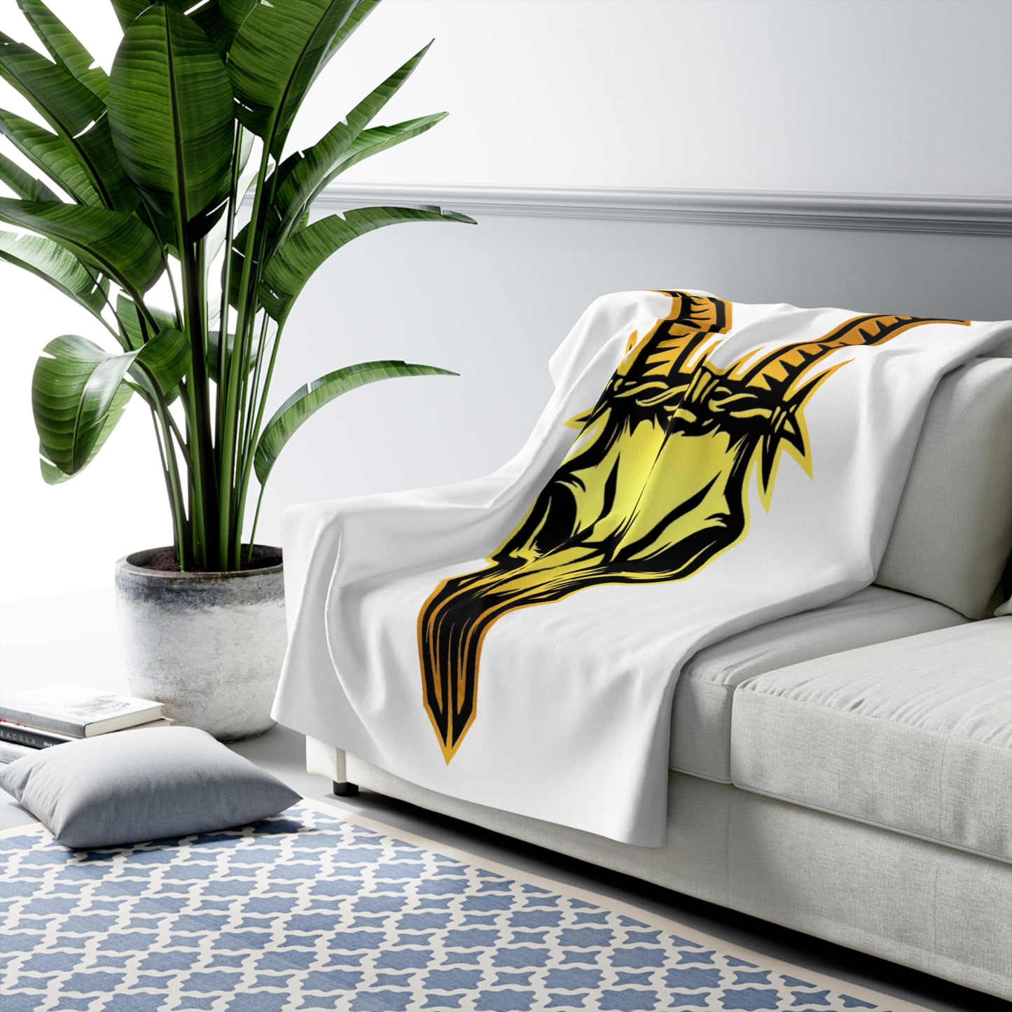 Butchers Sherpa Fleece Blanket - White