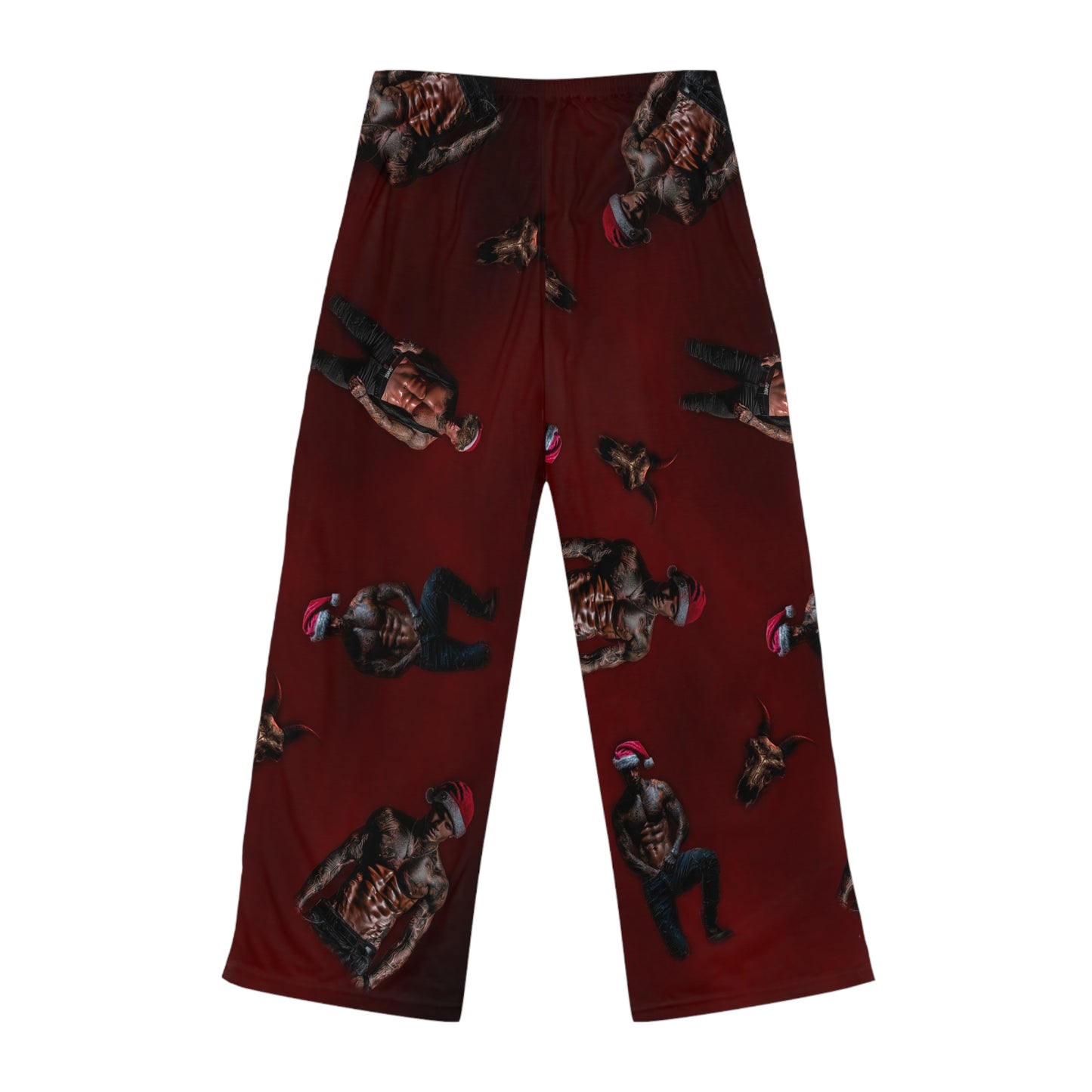 Santa Butchers Pajama Pants - Burgundy All-Over Print Cozy Loungewear