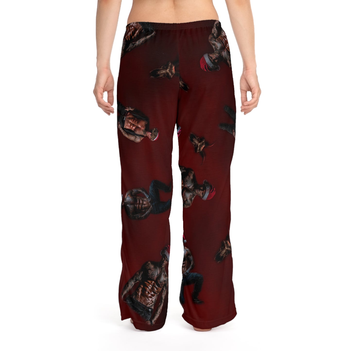 Santa Butchers Pajama Pants - Burgundy All-Over Print Cozy Loungewear
