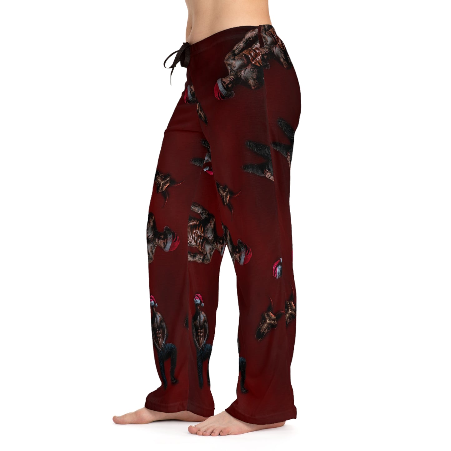 Santa Butchers Pajama Pants - Burgundy All-Over Print Cozy Loungewear