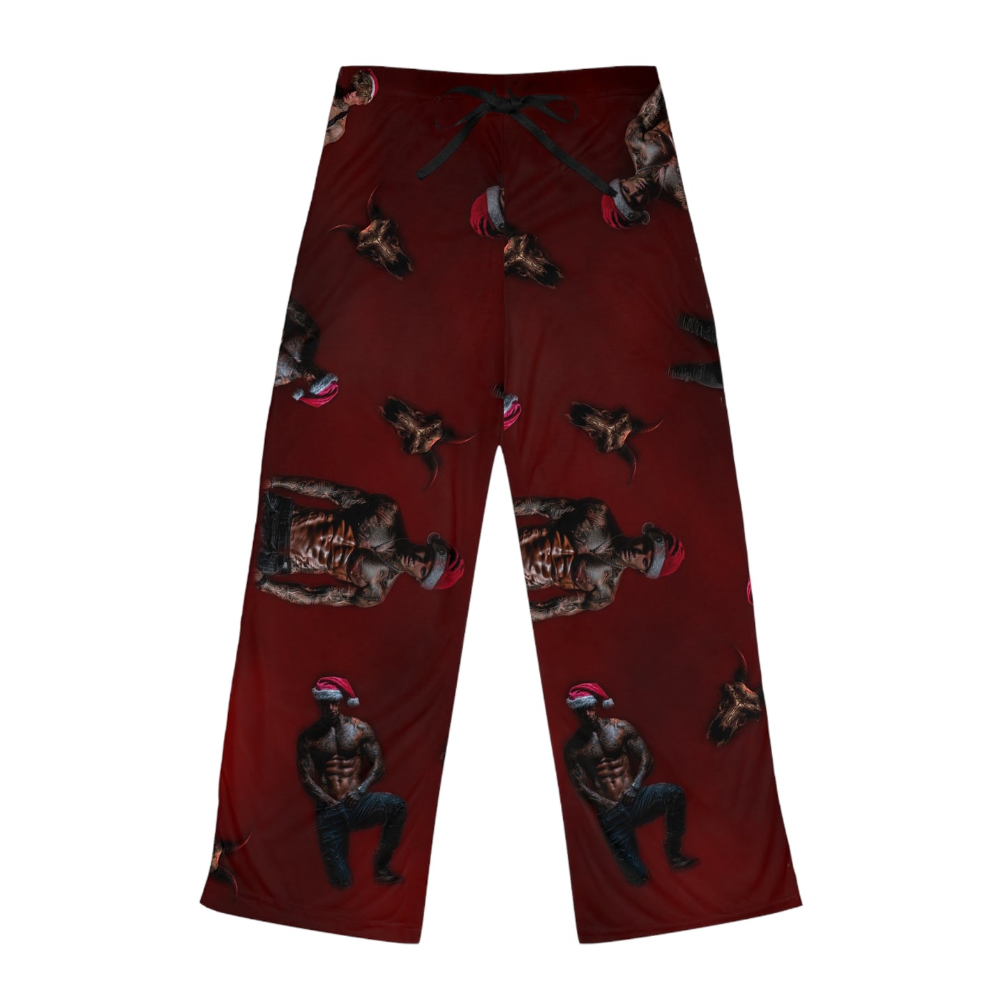 Santa Butchers Pajama Pants - Burgundy All-Over Print Cozy Loungewear