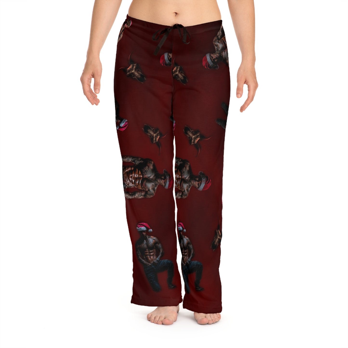 Santa Butchers Pajama Pants - Burgundy All-Over Print Cozy Loungewear