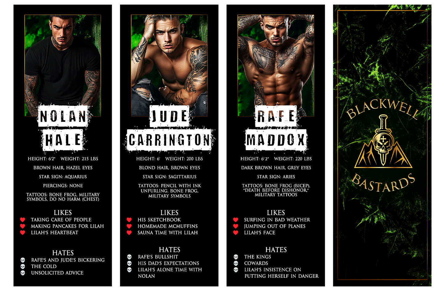 Bastards Bookmarks Set of 3: Nolan, Jude, and Rafe